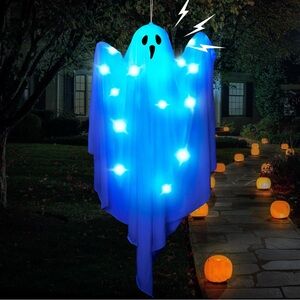 NWT JOYIN Halloween‎ Hanging Light Up Ghost with Spooky Blue LED Lights – 47”